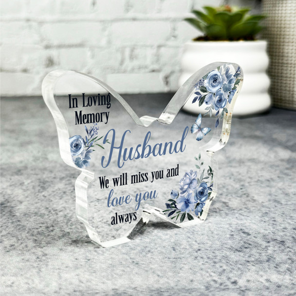 Husband Navy Floral Memorial Butterfly Plaque Sympathy Gift Keepsake Gift