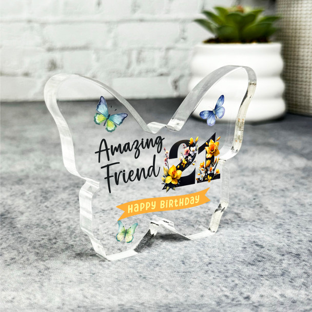 Friend 21st Daffodil Happy Birthday Present Butterfly Plaque Keepsake Gift