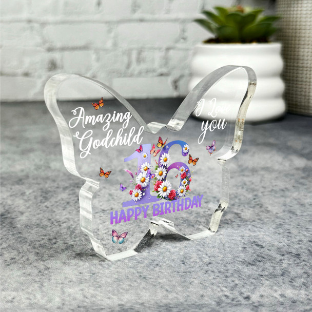 Godchild 16th Happy Birthday Present Floral Butterfly Plaque Keepsake Gift