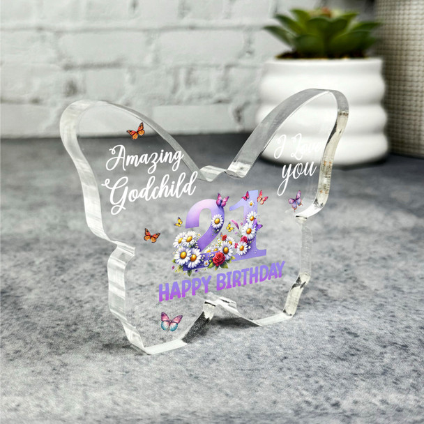 Godchild 21st Happy Birthday Present Floral Butterfly Plaque Keepsake Gift