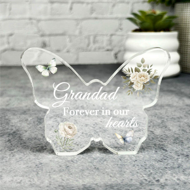 Grandad White Floral Memorial Butterfly Plaque Sympathy Gift Keepsake Gift