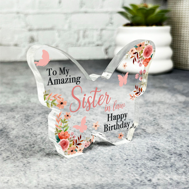 Sister-In-Law Floral Happy Birthday Present Butterfly Plaque Keepsake Gift