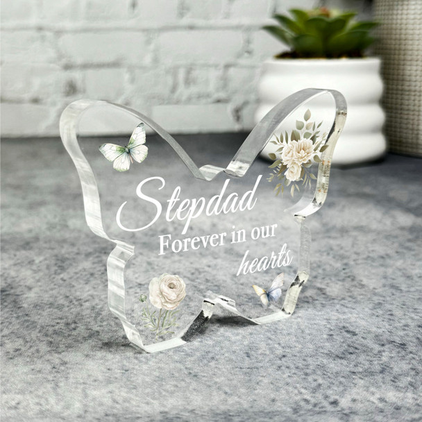 Stepdad White Floral Memorial Butterfly Plaque Sympathy Gift Keepsake Gift