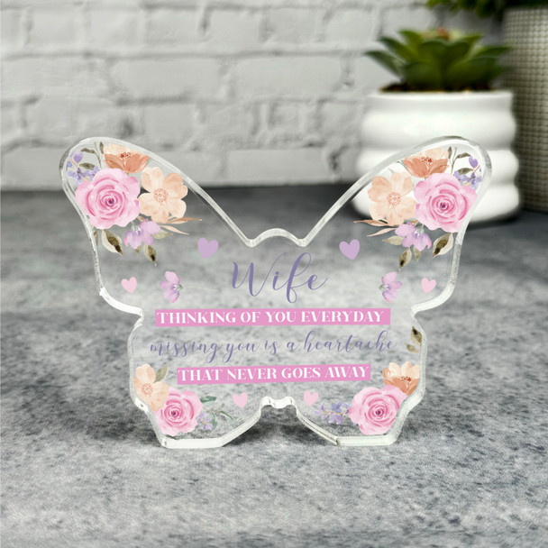 Wife Thinking Of You Memorial Pink Butterfly Plaque Sympathy Keepsake Gift