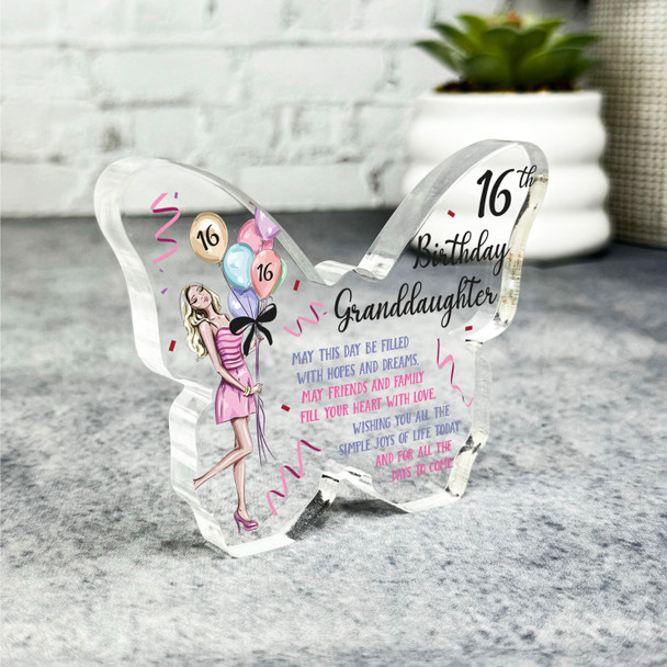 16th Birthday Present Granddaughter Balloons Butterfly Plaque Keepsake Gift