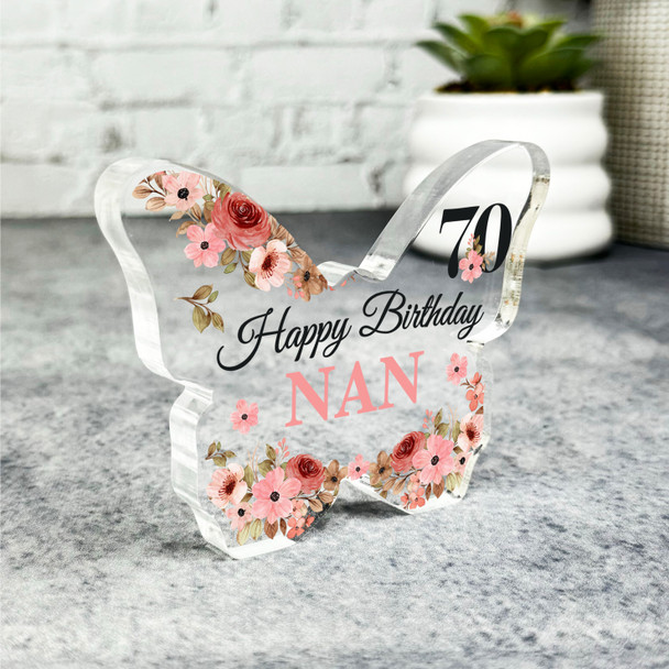 Nan 70th Watercolour Floral Birthday Present Butterfly Plaque Keepsake Gift