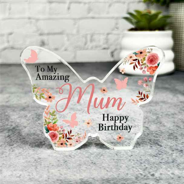 Mum Watercolour Floral Happy Birthday Present Butterfly Plaque Keepsake Gift
