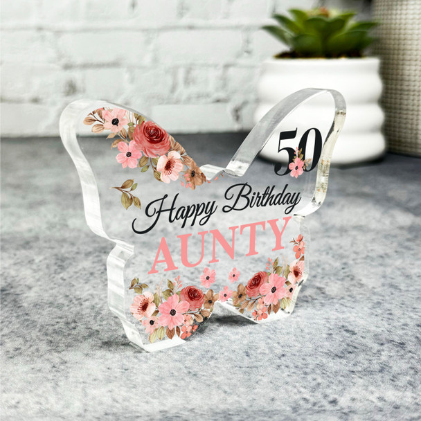 Aunty 50th Watercolour Floral Birthday Present Butterfly Plaque Keepsake Gift