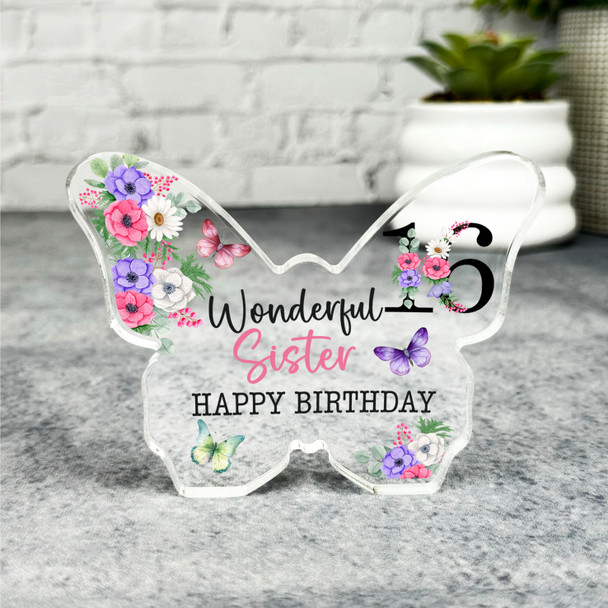 Sister 16th Pink Purple Happy Birthday Present Butterfly Plaque Keepsake Gift