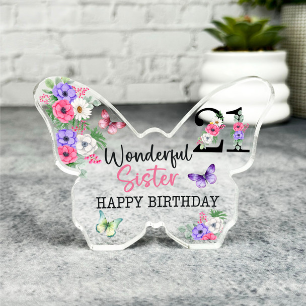 Sister 21st Pink Purple Happy Birthday Present Butterfly Plaque Keepsake Gift