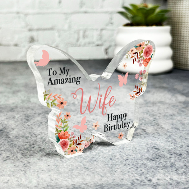 Wife Watercolour Floral Happy Birthday Present Butterfly Plaque Keepsake Gift