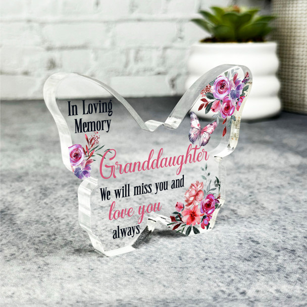 Granddaughter Pink Floral Memorial Butterfly Plaque Sympathy Gift Keepsake Gift