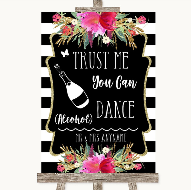 Black & White Stripes Pink Alcohol Says You Can Dance Personalised Wedding Sign