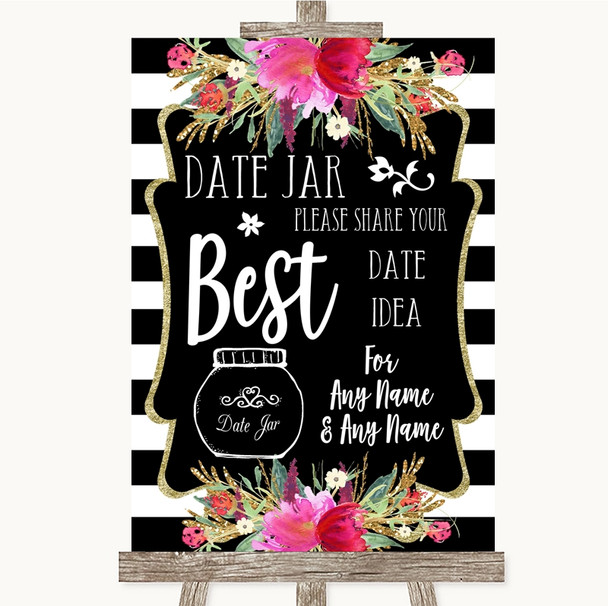 Black & White Stripes Pink Date Jar Guestbook Personalised Wedding Sign