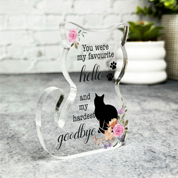 Floral Silhouette Pet Memorial Cat Plaque Sympathy Gift Keepsake Gift