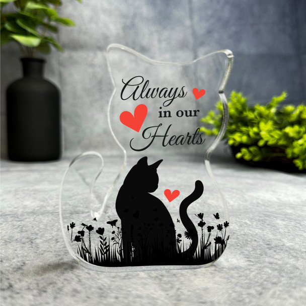 Silhouette Hearts Pet Memorial Cat Plaque Sympathy Gift Keepsake Gift