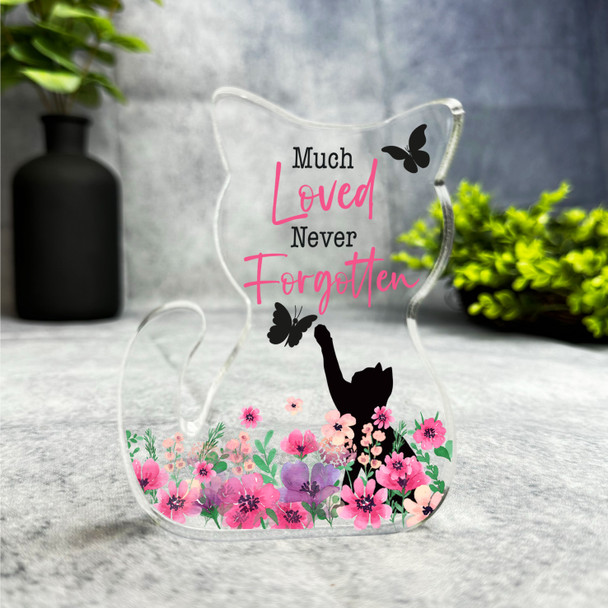 Pink Floral Silhouette Pet Memorial Cat Plaque Sympathy Gift Keepsake Gift