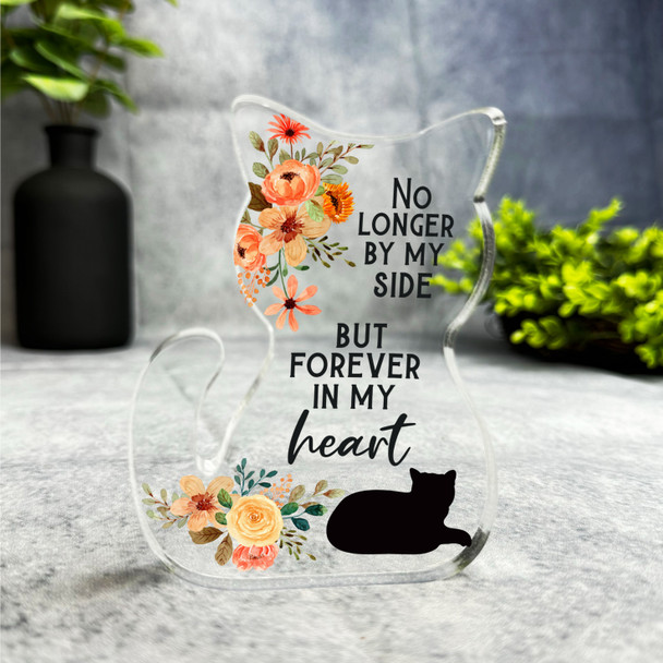 Orange Floral Silhouette Pet Memorial Cat Plaque Sympathy Gift Keepsake Gift