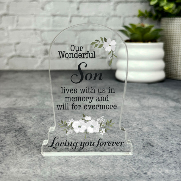 Son White Floral Gravestone Plaque Sympathy Gift Keepsake Memorial Gift