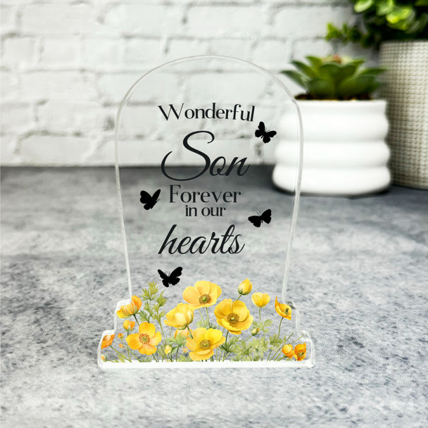 Son Yellow Floral Gravestone Plaque Sympathy Gift Keepsake Memorial Gift