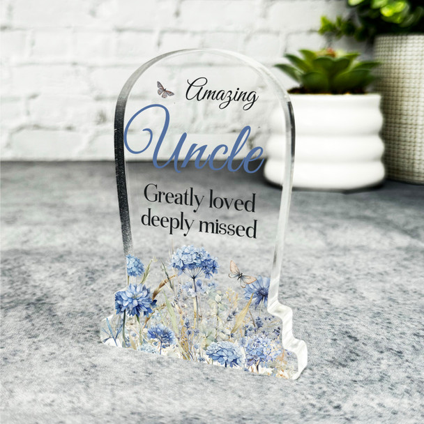 Uncle Blue Floral Gravestone Plaque Sympathy Gift Keepsake Memorial Gift