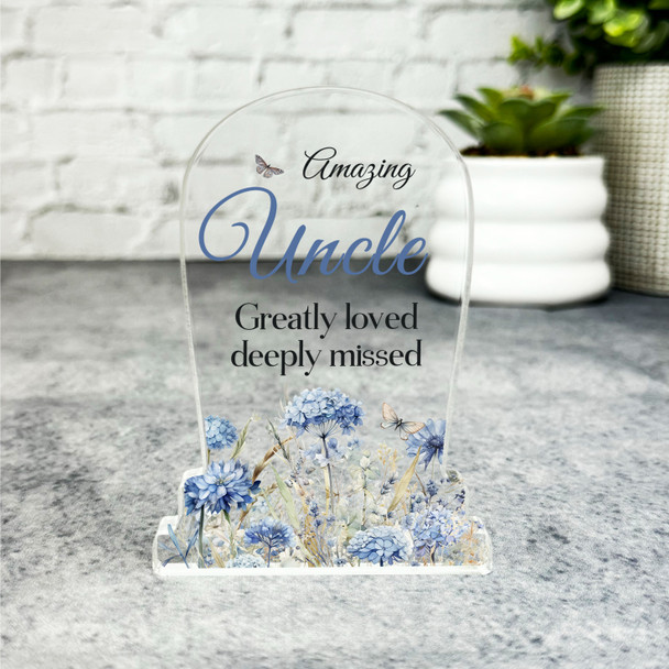 Uncle Blue Floral Gravestone Plaque Sympathy Gift Keepsake Memorial Gift