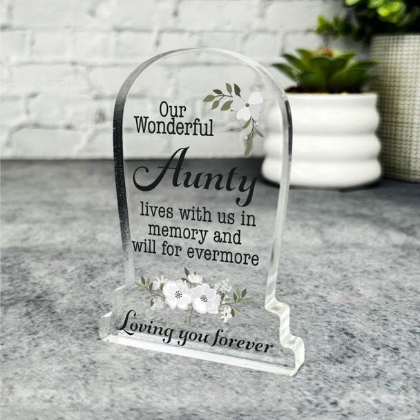 Aunty White Floral Gravestone Plaque Sympathy Gift Keepsake Memorial Gift