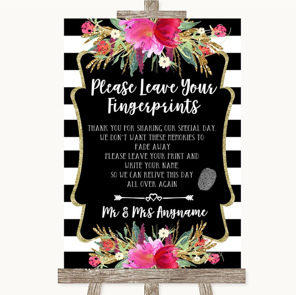 Black & White Stripes Pink Fingerprint Guestbook Personalised Wedding Sign