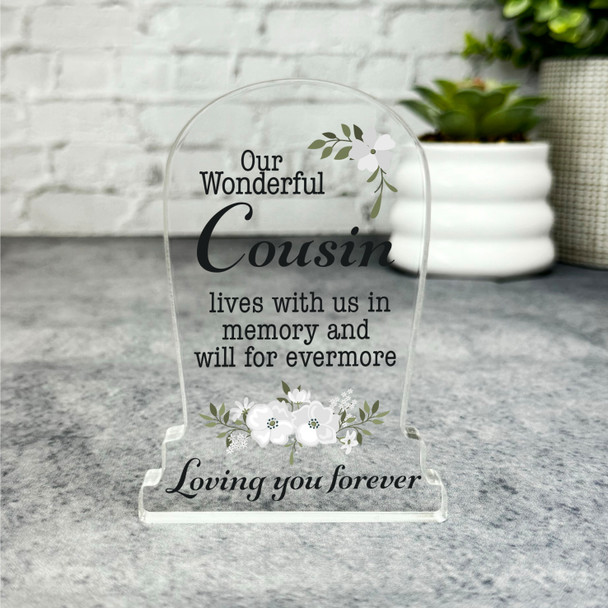 Cousin White Floral Gravestone Plaque Sympathy Gift Keepsake Memorial Gift