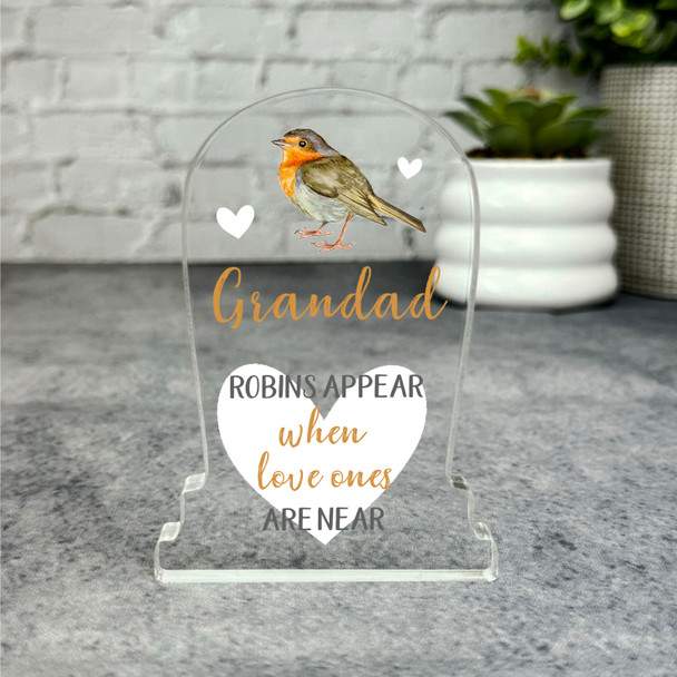 Grandad Robin Heart Gravestone Plaque Sympathy Gift Keepsake Memorial Gift