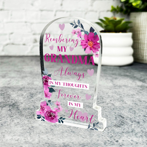 Grandma Pink Flower Gravestone Plaque Sympathy Gift Keepsake Memorial Gift