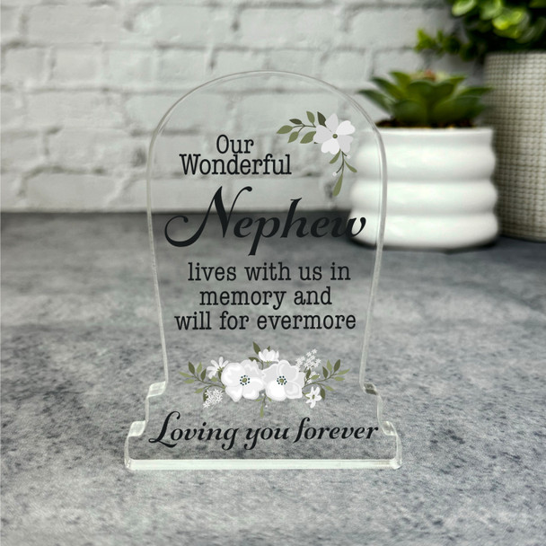 Nephew White Floral Gravestone Plaque Sympathy Gift Keepsake Memorial Gift