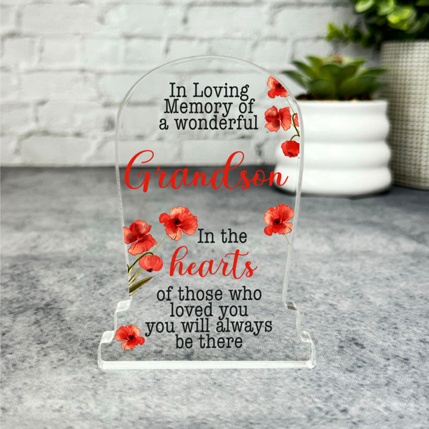 Grandson Poppy Seeds Gravestone Plaque Sympathy Gift Keepsake Memorial Gift