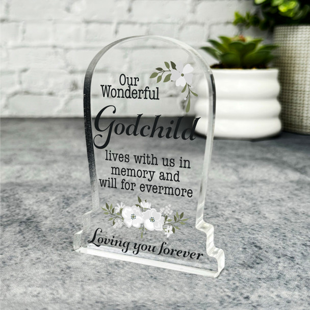 Godchild White Floral Gravestone Plaque Sympathy Gift Keepsake Memorial Gift