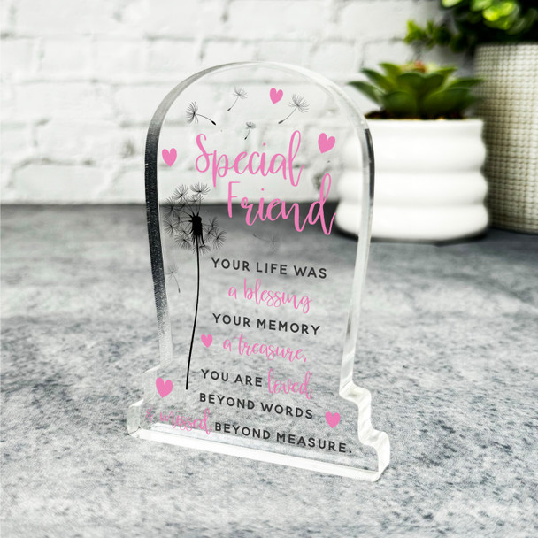 Friend Female Pink Dandelion Gravestone Plaque Sympathy Keepsake Memorial Gift