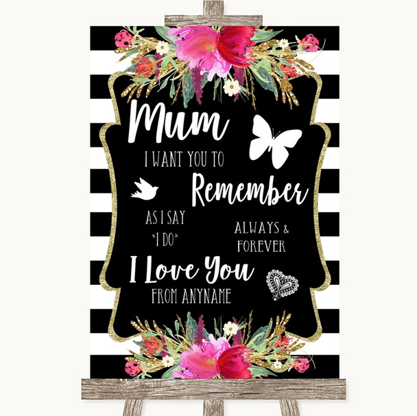Black & White Stripes Pink I Love You Message For Mum Personalised Wedding Sign