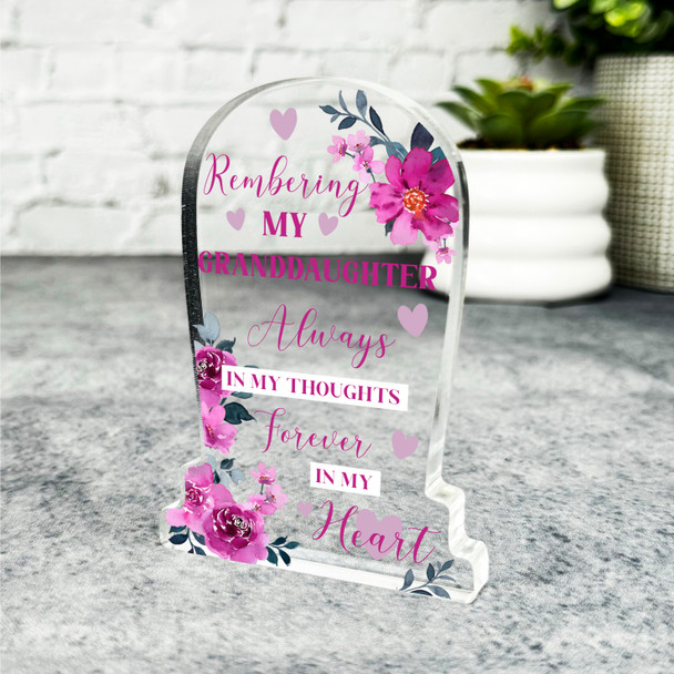 Granddaughter Pink Flower Gravestone Plaque Sympathy Gift Keepsake Memorial Gift