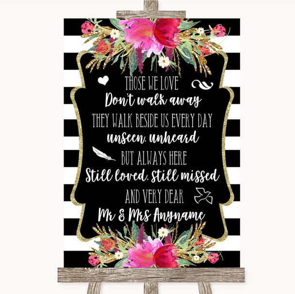 Black & White Stripes Pink In Loving Memory Personalised Wedding Sign