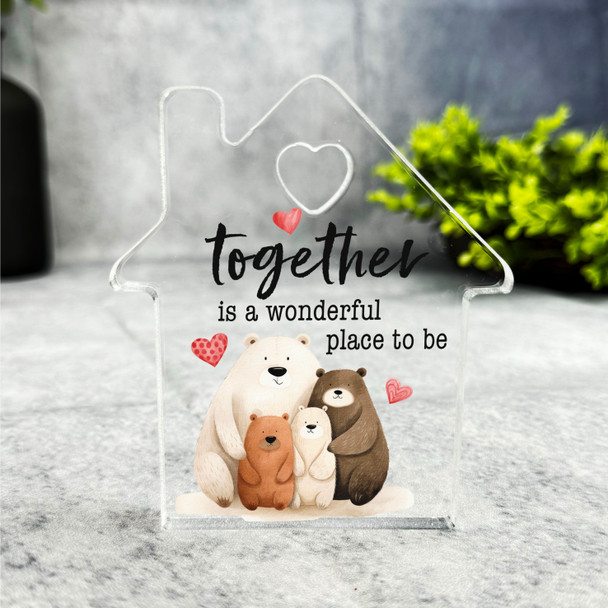 Custom Ornament Cute Bear Family Heart House Plaque Keepsake Gift