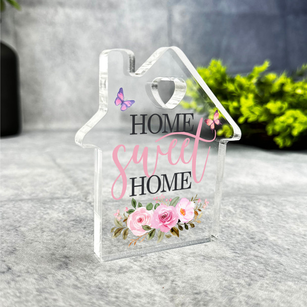 Pink Floral Home Sweet Home Heart Gift For New Home House Plaque Keepsake Gift