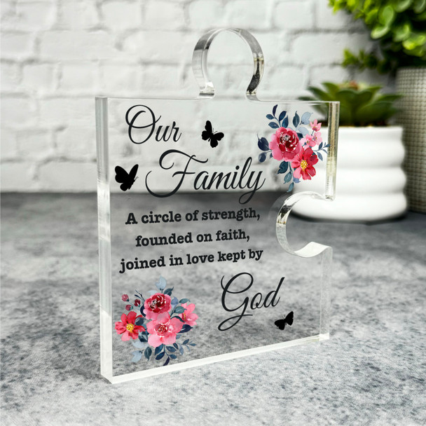 Custom Ornament Red Floral Our Family Puzzle Plaque Keepsake Gift