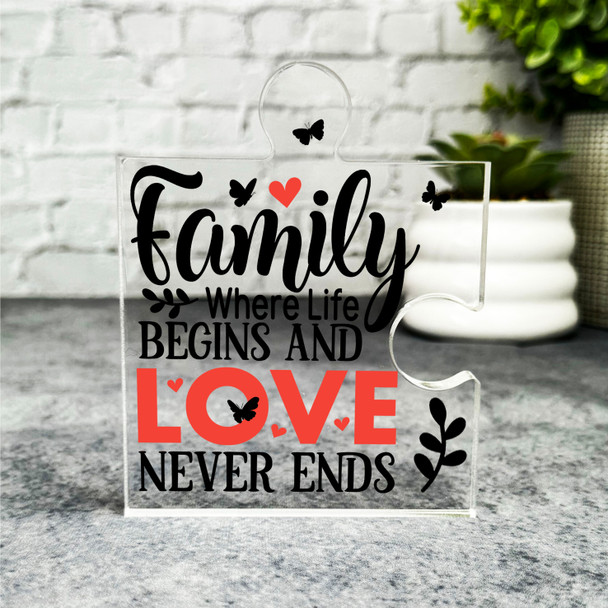 Custom Ornament Family Love Never Ends Puzzle Plaque Keepsake Gift