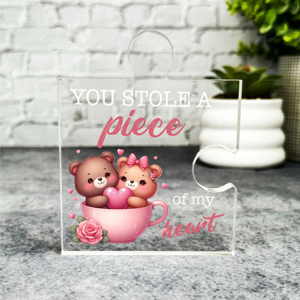 Custom Ornament Cute Teddy Bear Romantic Puzzle Plaque Keepsake Gift