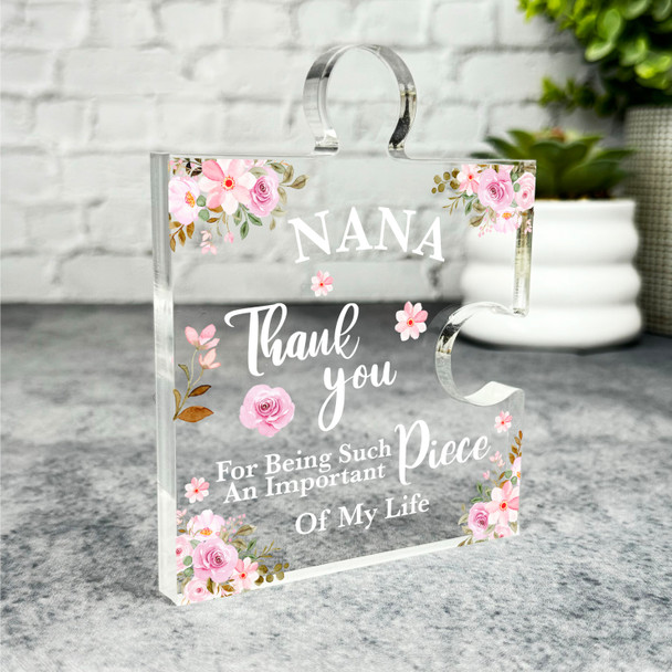 Gift For Nana Watercolour Pink Floral Puzzle Plaque Keepsake Gift
