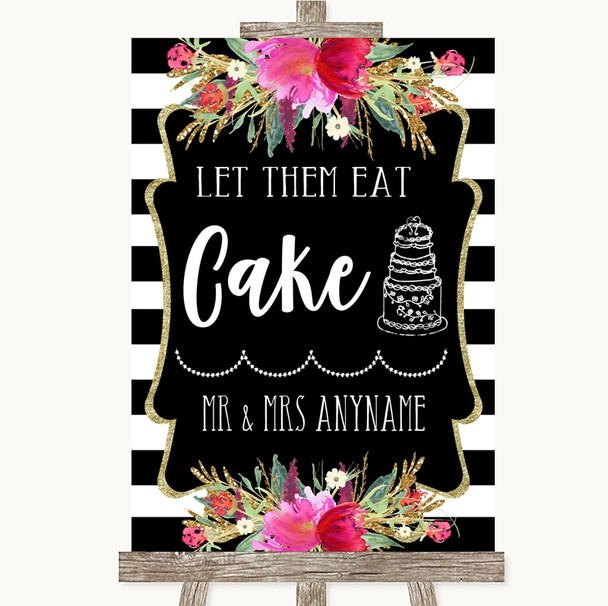 Black & White Stripes Pink Let Them Eat Cake Personalised Wedding Sign