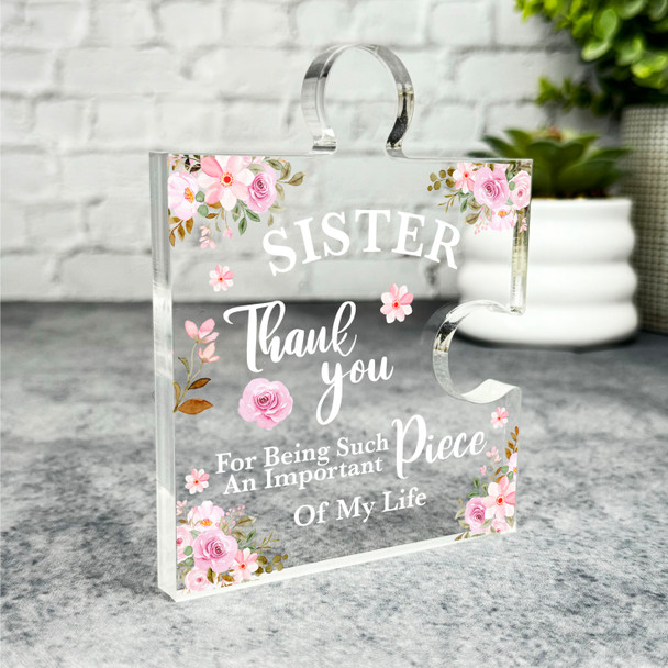 Gift For Sister Watercolour Pink Floral Puzzle Plaque Keepsake Gift