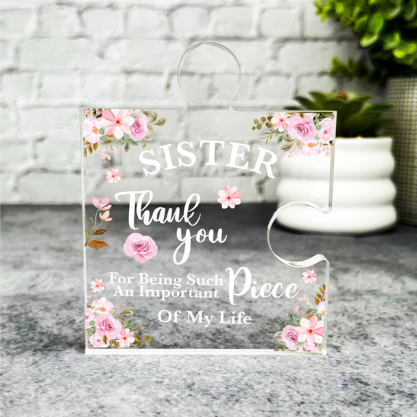 Gift For Sister Watercolour Pink Floral Puzzle Plaque Keepsake Gift