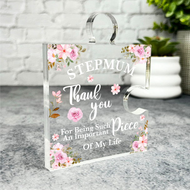 Gift For Stepmum Watercolour Pink Floral Puzzle Plaque Keepsake Gift