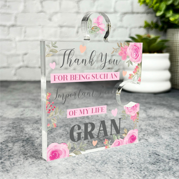 Gift For Gran Important Piece Pink Flower Puzzle Plaque Keepsake Gift