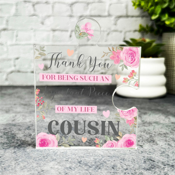 Gift For Cousin Important Piece Pink Flower Puzzle Plaque Keepsake Gift